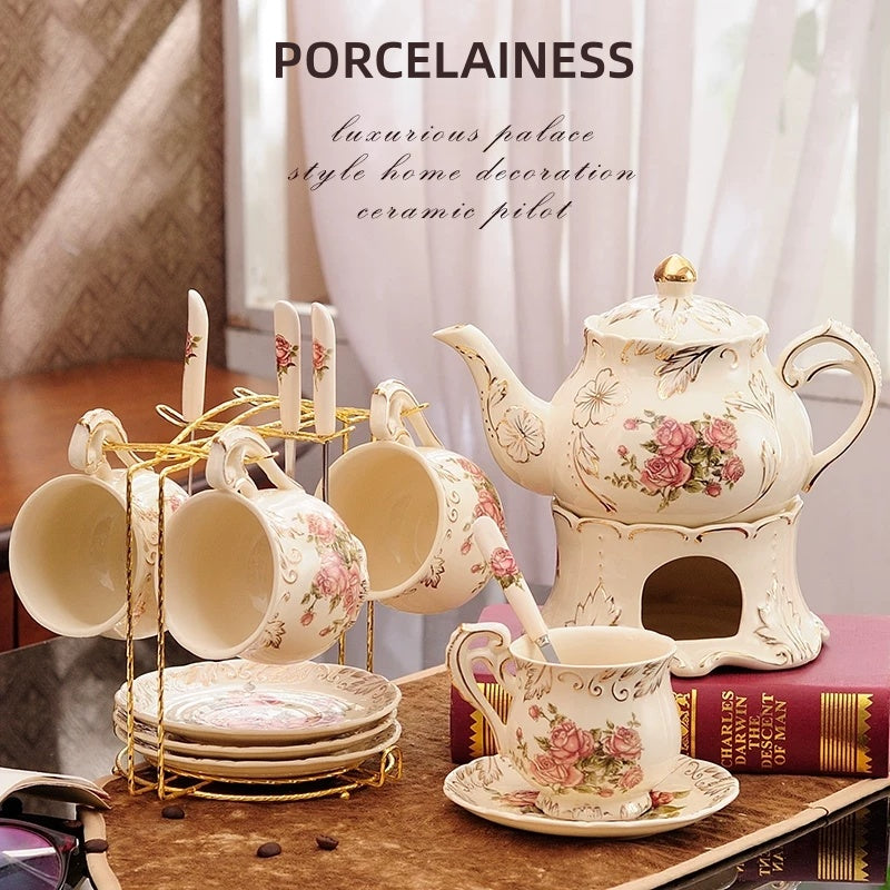 Floral Radiance Candle-Heated European Ceramic Afternoon Tea Set