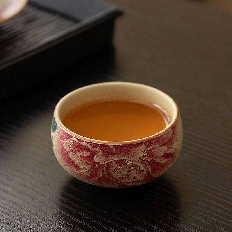Artisan 'Fire-Stone' Blue & White Peony Master Tea Cup - detail view 5, Jingdezhen artisan ceramic