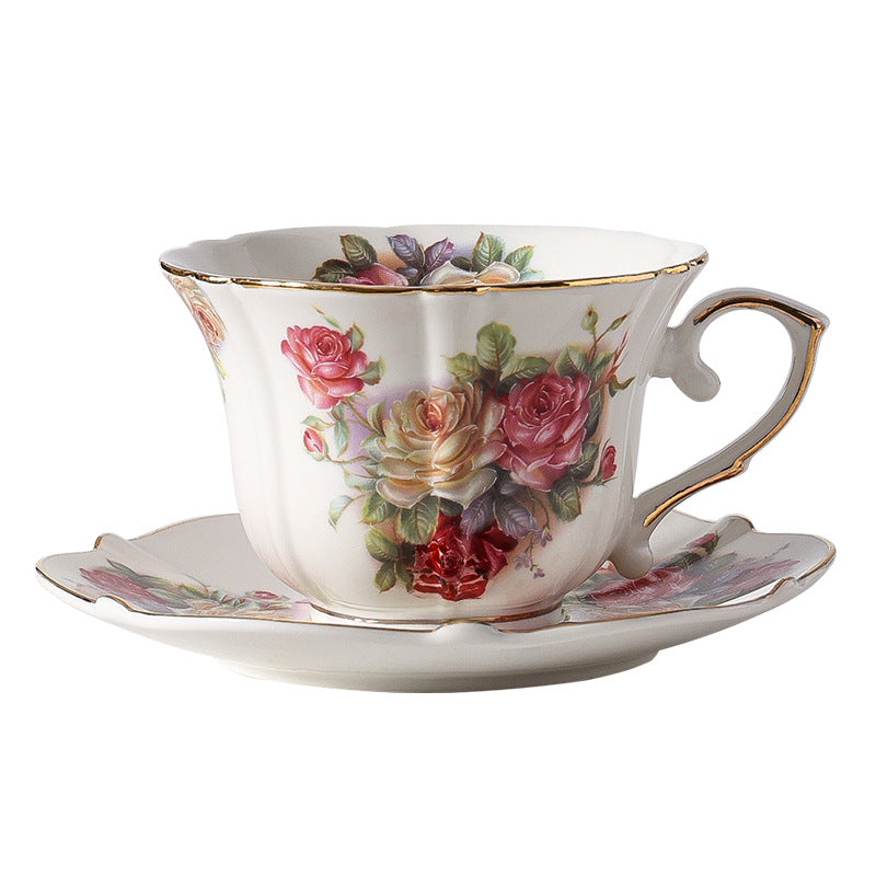 Gilded Rose English Retro Ceramic Coffee Cup and Saucer Set