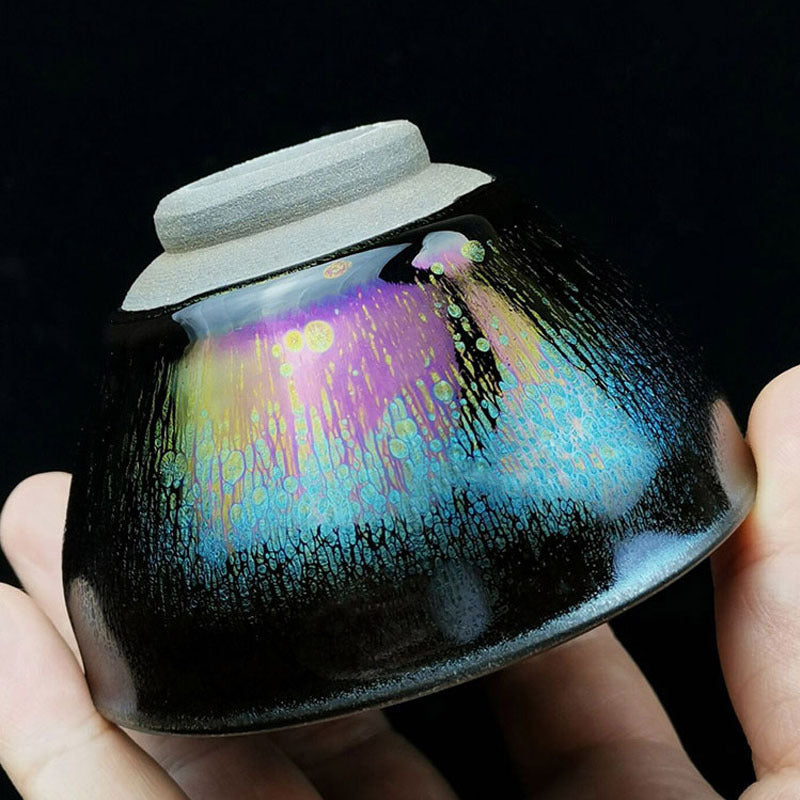 Rainbow Yaobian Tenmoku Tea Cup - detail view 7, Jingdezhen artisan ceramic