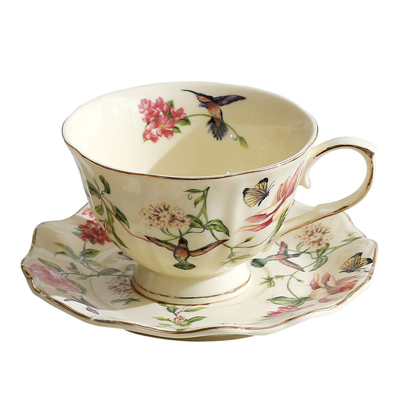 Vintage Royal Floral & Bird Ceramic Cup and Saucer Set