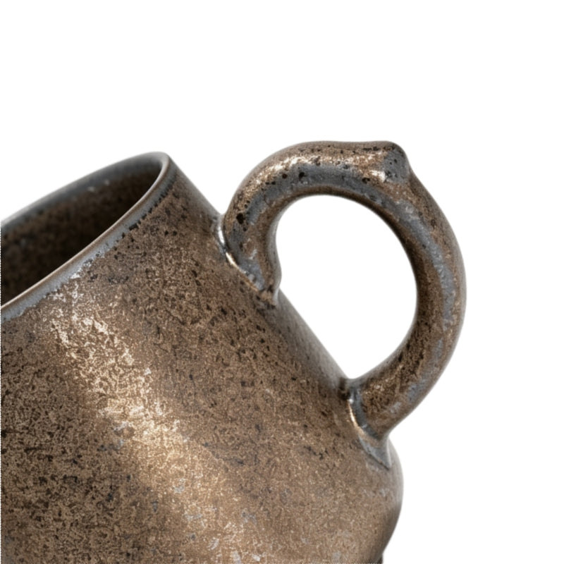 Retro kiln-glazed ceramic coffee mug, 350ml handmade rustic speckled tea cup, microwave and dishwasher safe, artisan ceramic mug for office and home.
