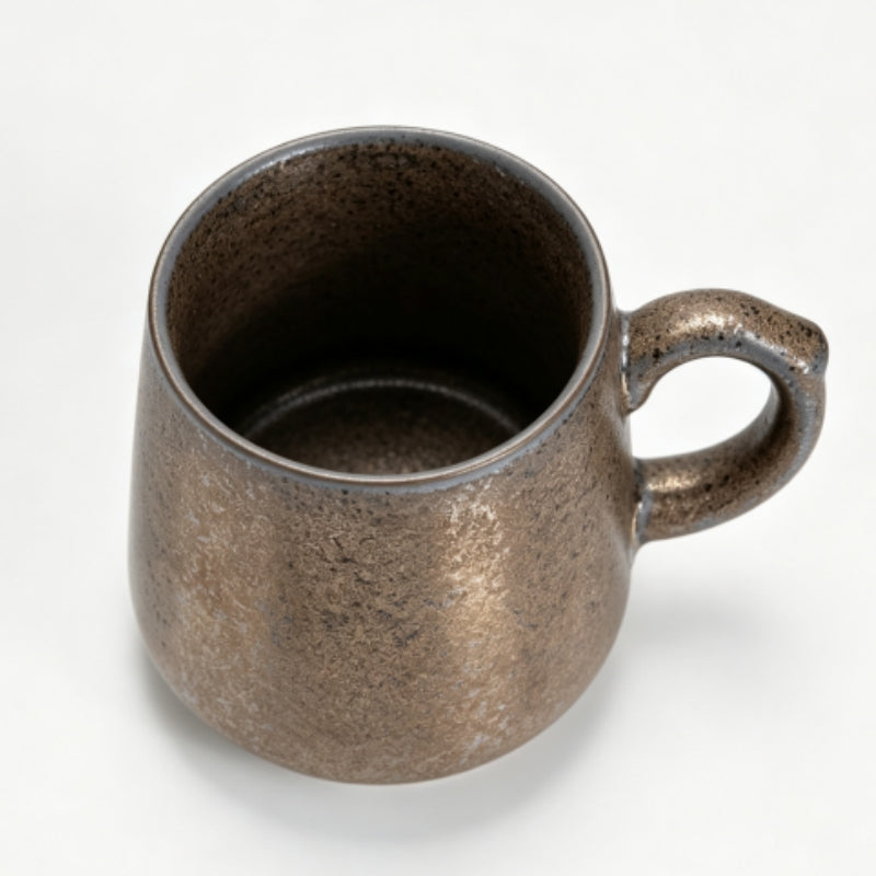 Retro kiln-glazed ceramic coffee mug, 350ml handmade rustic speckled tea cup, microwave and dishwasher safe, artisan ceramic mug for office and home.