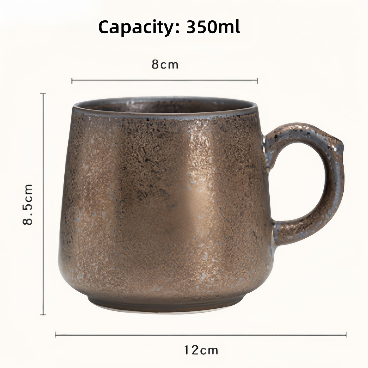 Retro kiln-glazed ceramic coffee mug, 350ml handmade rustic speckled tea cup, microwave and dishwasher safe, artisan ceramic mug for office and home.
