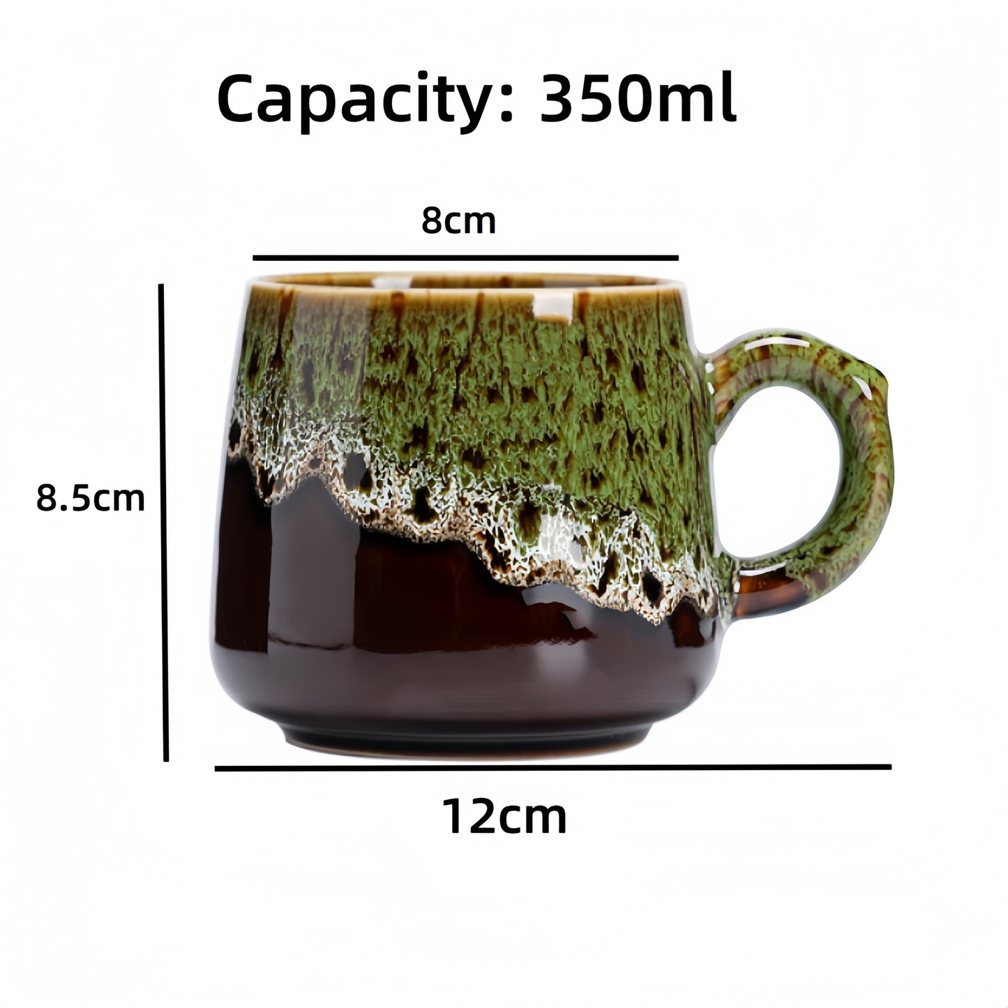 Rustic Reactive Glaze Ceramic Coffee Mug, 350ml Earthy Green & Brown Handcrafted Tea Cup, Microwave & Dishwasher Safe Artisan Pottery Mug for Home Office