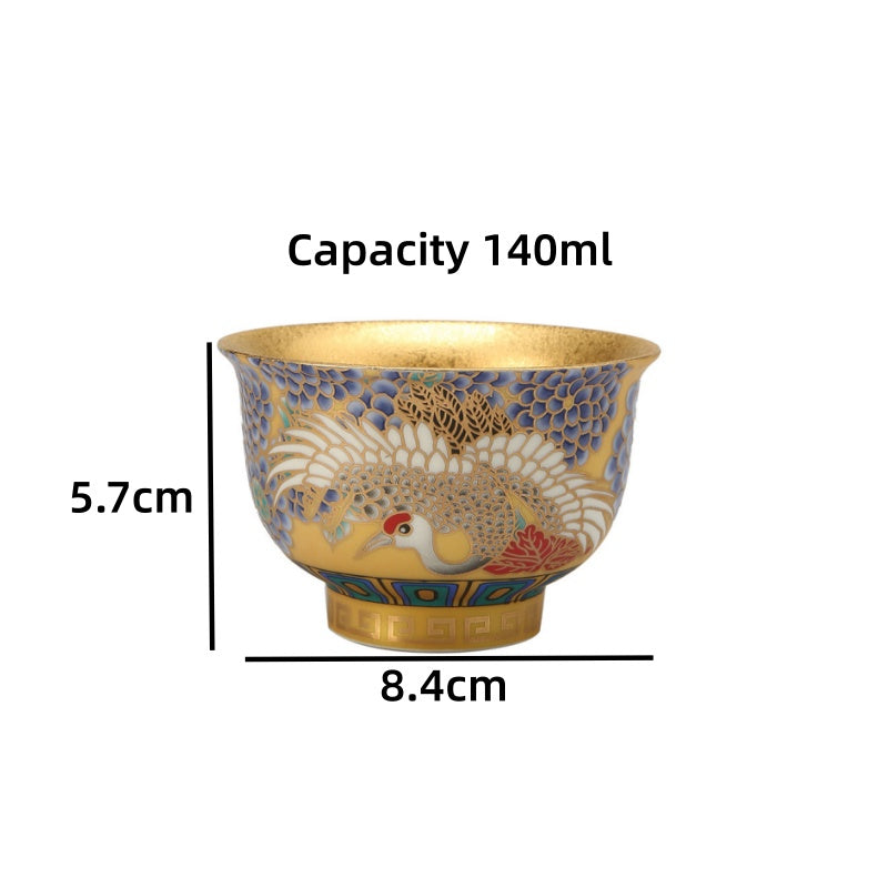 Porcelainess | Suet Jade Porcelain Gilded Auspicious Crane Cup