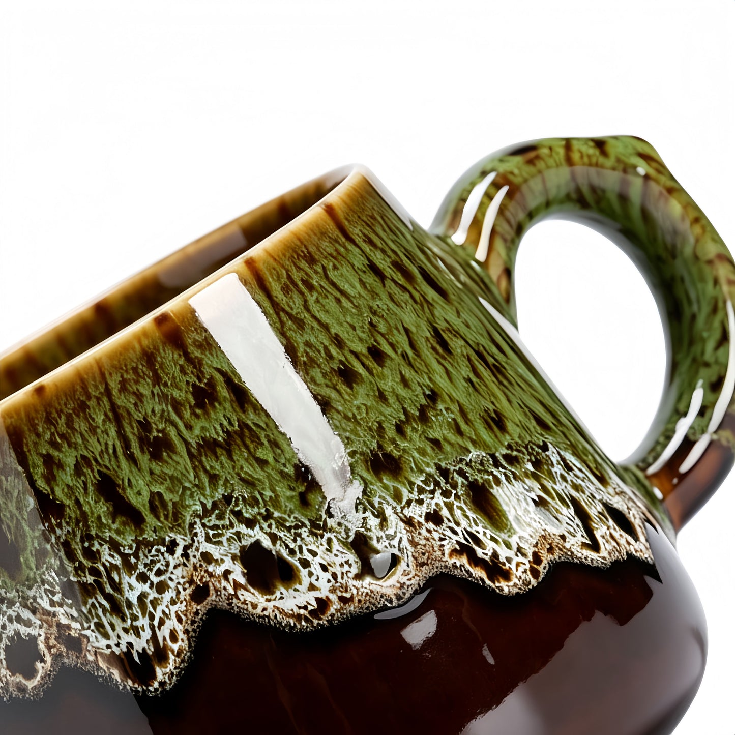 Rustic Reactive Glaze Ceramic Coffee Mug, 350ml Earthy Green & Brown Handcrafted Tea Cup, Microwave & Dishwasher Safe Artisan Pottery Mug for Home Office