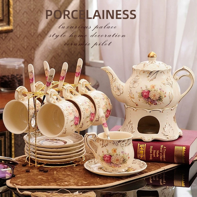 Floral Radiance Candle-Heated European Ceramic Afternoon Tea Set