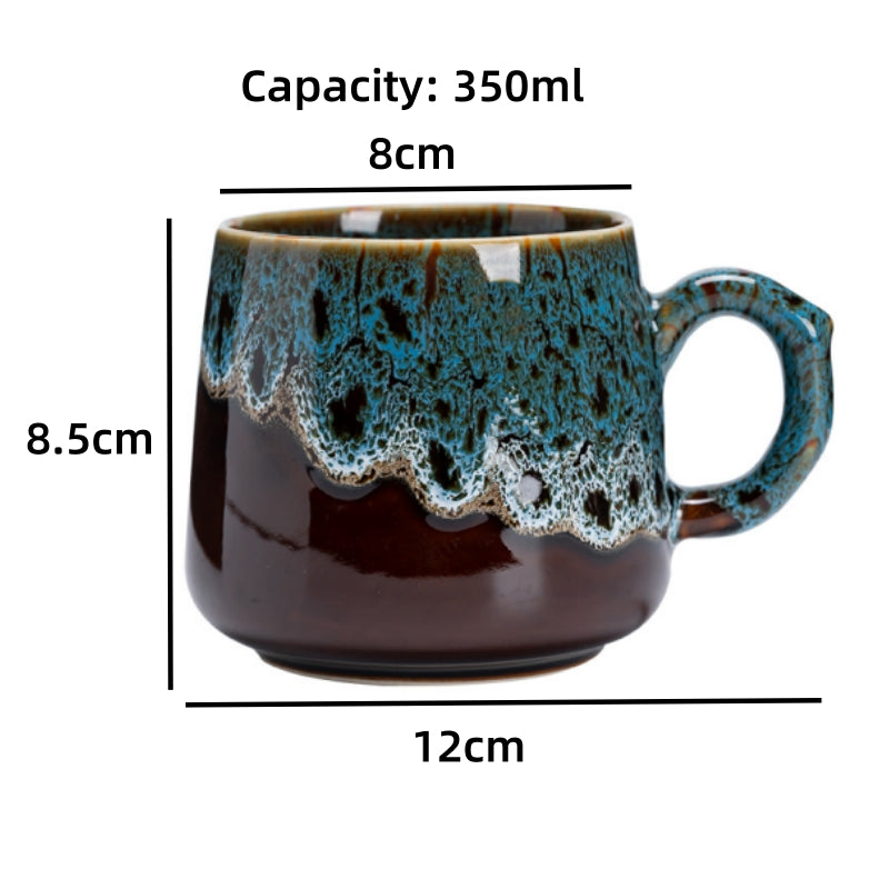 Rustic Blue & Brown Reactive Glaze Ceramic Coffee Mug, 350ml Handcrafted Artisan Tea Cup, Microwave & Dishwasher Safe Pottery Mug for Home & Office