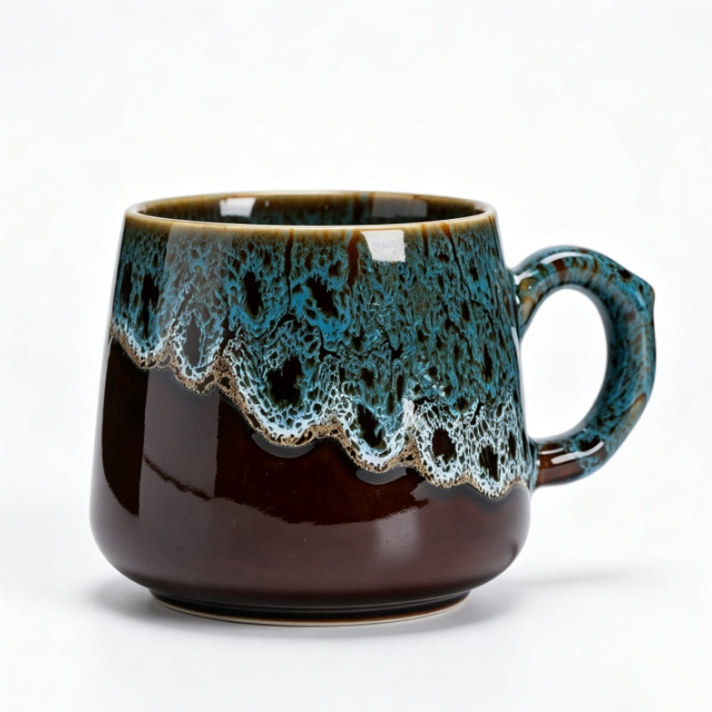 Rustic Blue & Brown Reactive Glaze Ceramic Coffee Mug, 350ml Handcrafted Artisan Tea Cup, Microwave & Dishwasher Safe Pottery Mug for Home & Office