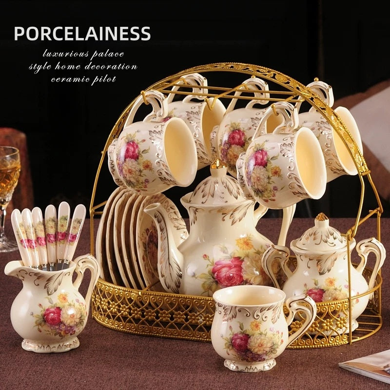 Floral Radiance Candle-Heated European Ceramic Afternoon Tea Set