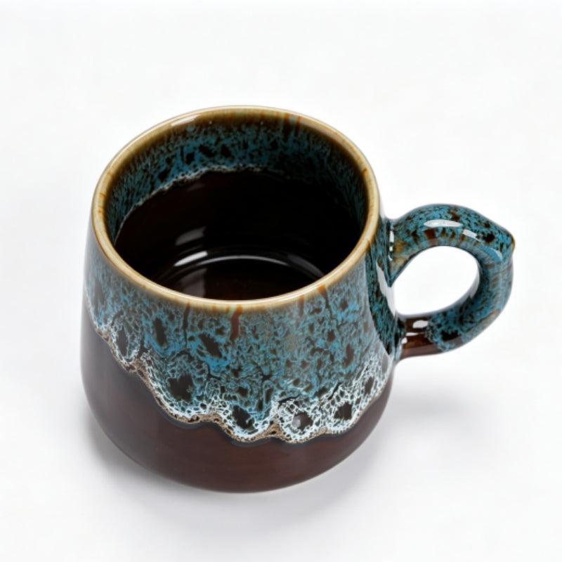 Rustic Blue & Brown Reactive Glaze Ceramic Coffee Mug, 350ml Handcrafted Artisan Tea Cup, Microwave & Dishwasher Safe Pottery Mug for Home & Office