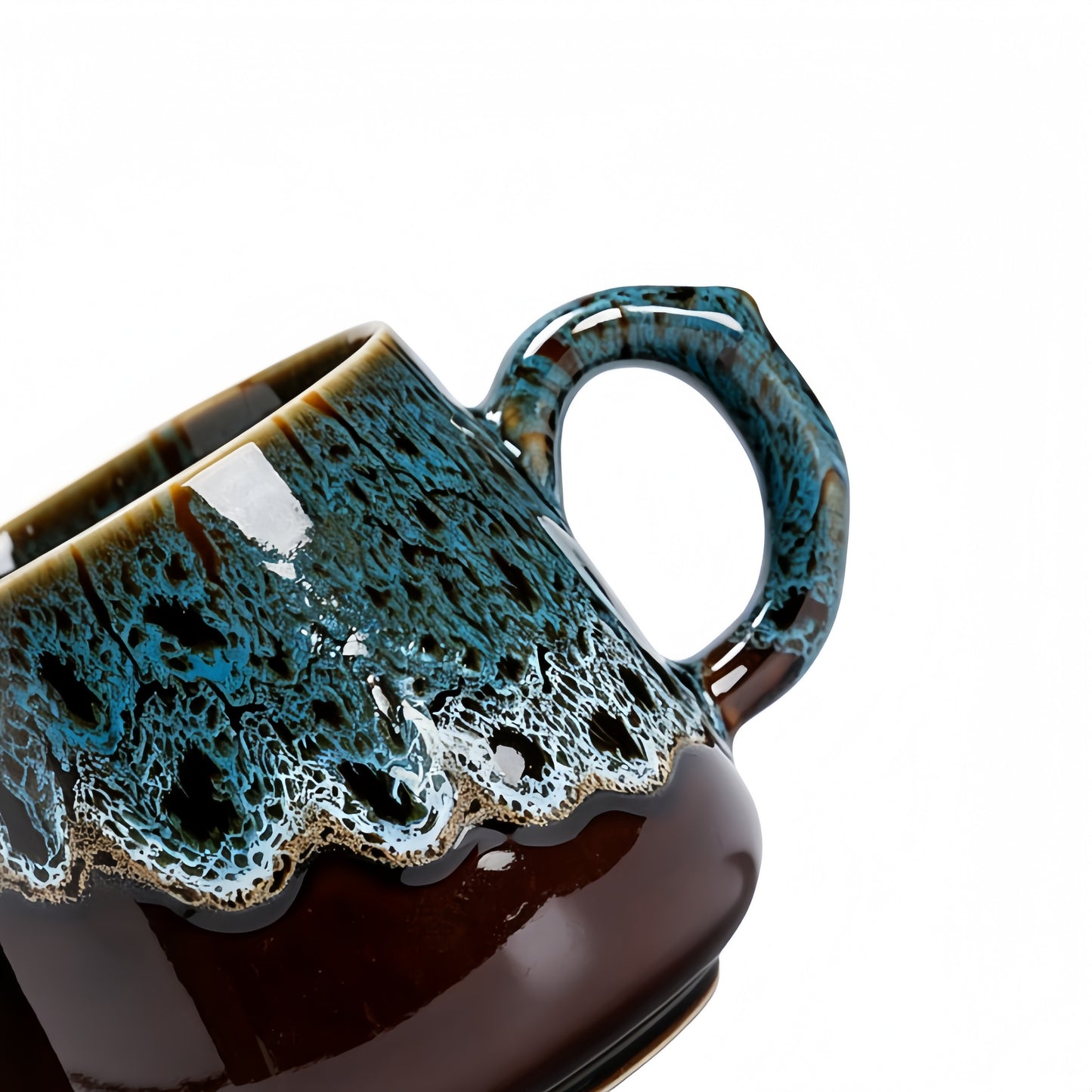 Rustic Blue & Brown Reactive Glaze Ceramic Coffee Mug, 350ml Handcrafted Artisan Tea Cup, Microwave & Dishwasher Safe Pottery Mug for Home & Office