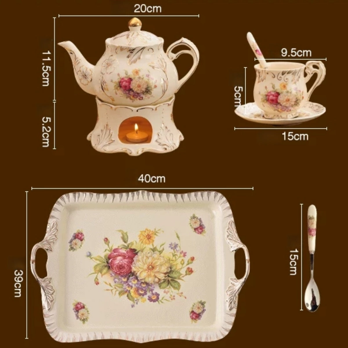 Floral Radiance Candle-Heated European Ceramic Afternoon Tea Set
