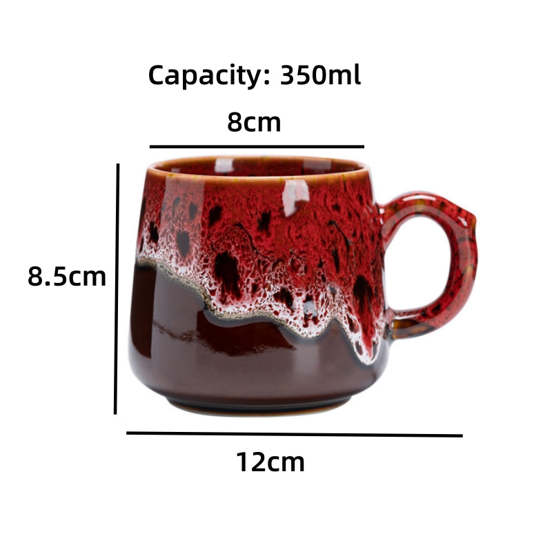 Vibrant Red & Brown Reactive Glaze Ceramic Coffee Mug, 350ml Handcrafted Artisan Tea Cup, Microwave & Dishwasher Safe Rustic Pottery Mug for Home & Office