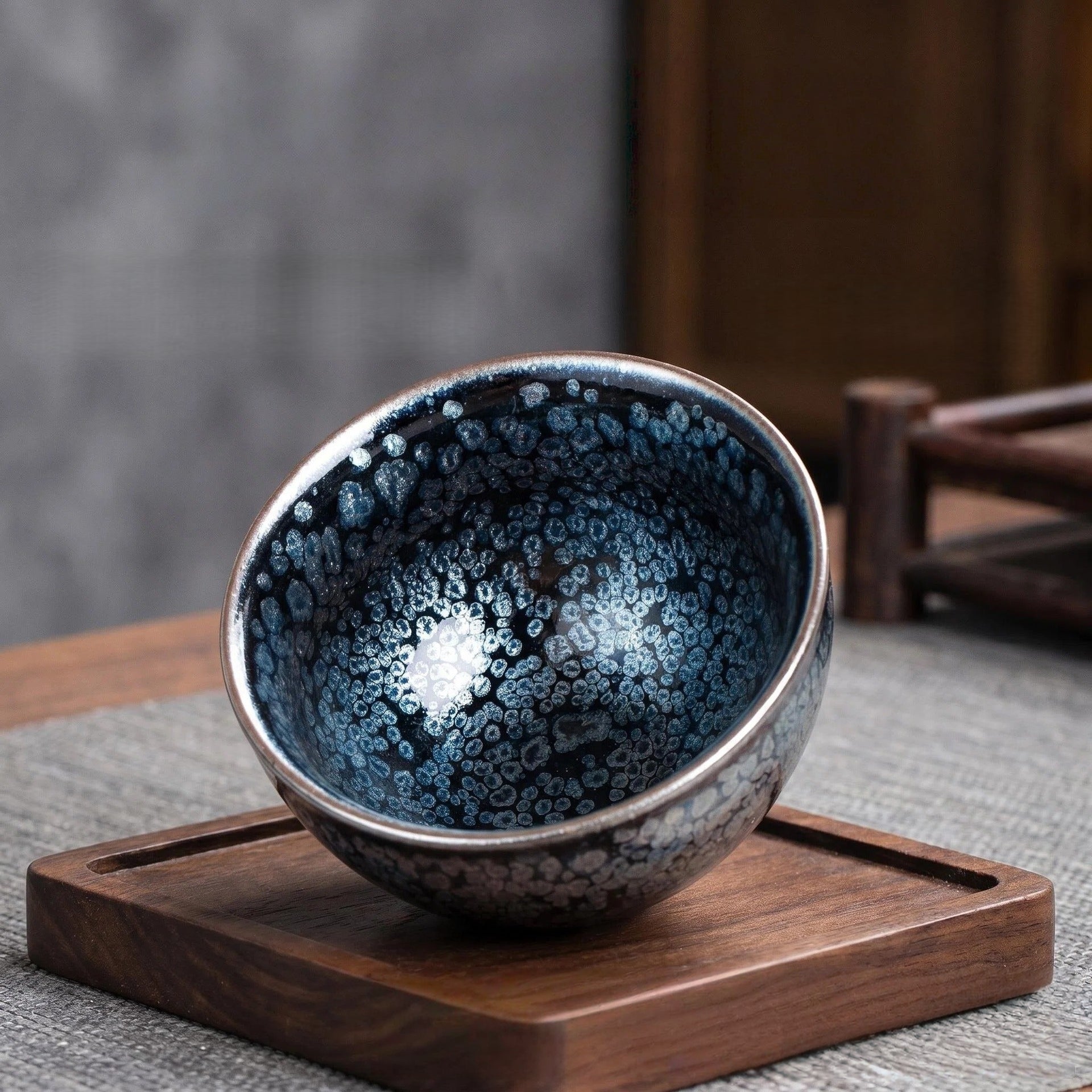 Artisan Jian Zhan Silver Oil Drop Tea Cup - detail view 4, Jingdezhen artisan ceramic