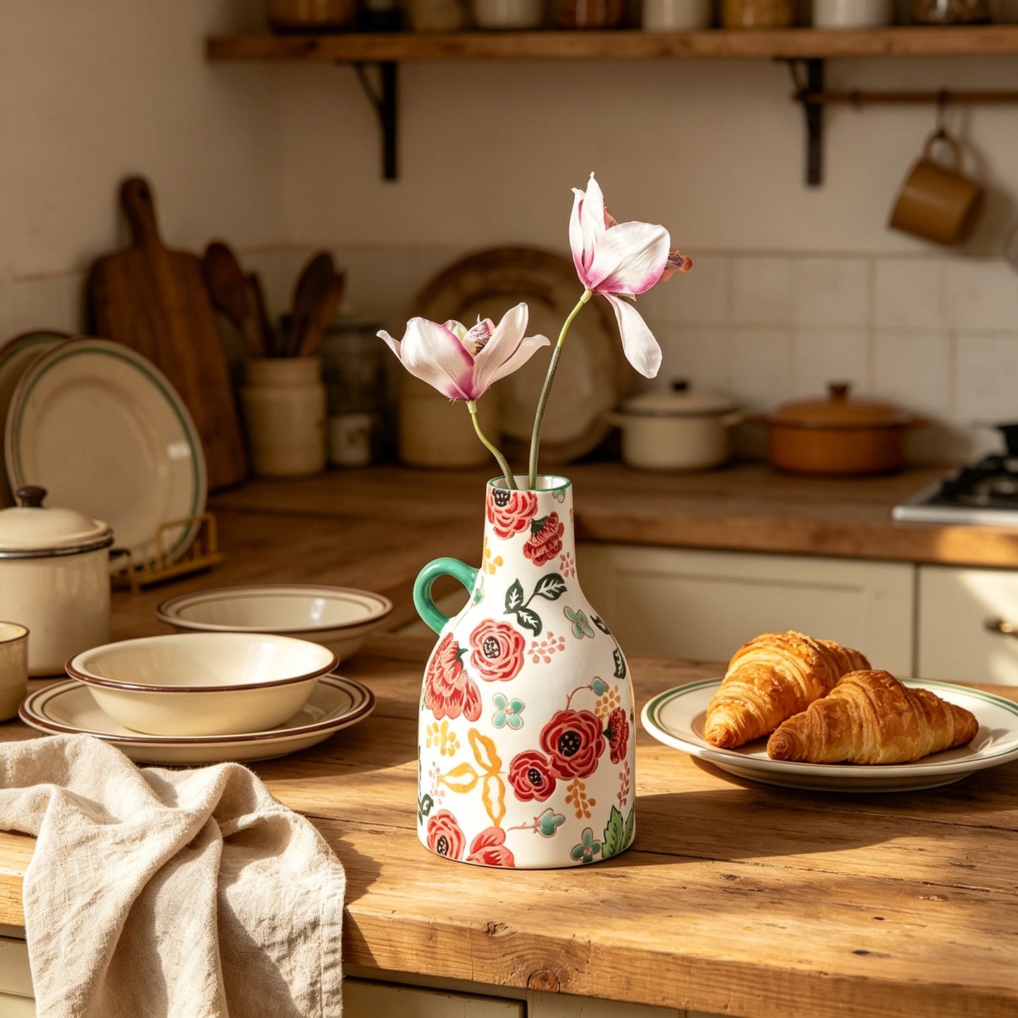 Floral Whisper' Underglaze Hand-Painted Ceramic Artisan Vase