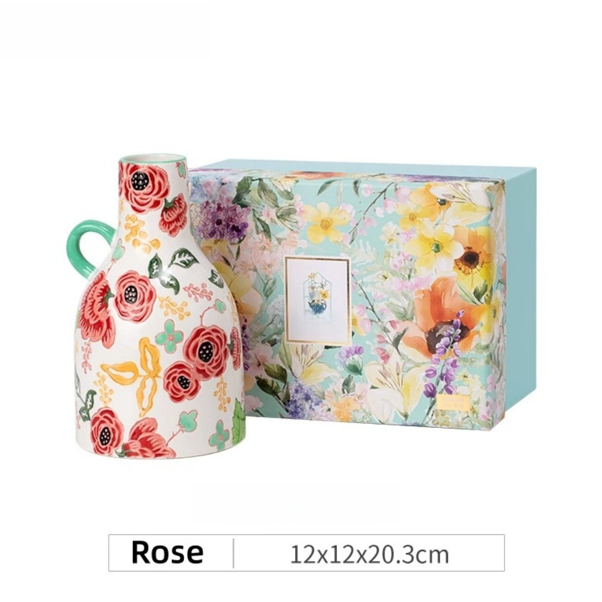Floral Whisper' Underglaze Hand-Painted Ceramic Artisan Vase