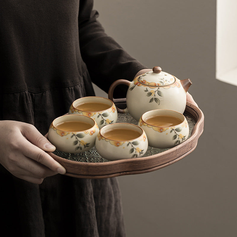 Cream Ru Ware Kung Fu Tea Set - Handcrafted Artisan Crazing Glaze