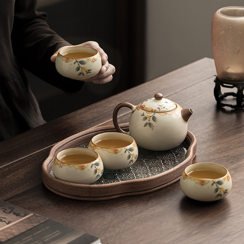 Cream Ru Ware Kung Fu Tea Set - Handcrafted Artisan Crazing Glaze