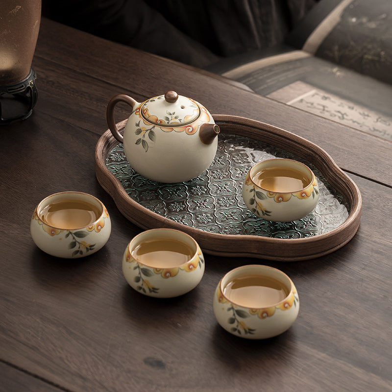 Cream Ru Ware Kung Fu Tea Set - Handcrafted Artisan Crazing Glaze