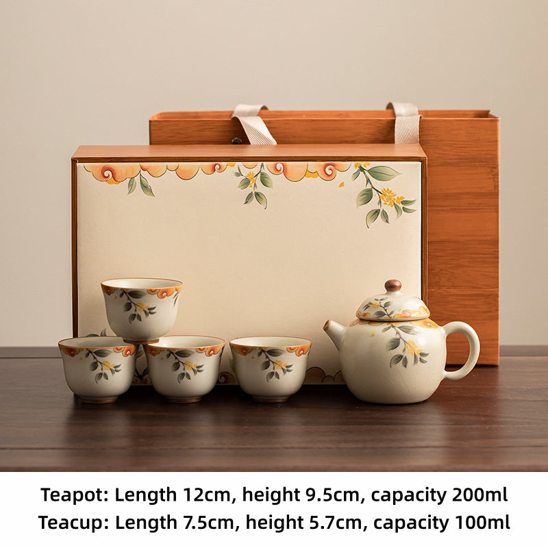 Cream Ru Ware Kung Fu Tea Set - Handcrafted Artisan Crazing Glaze