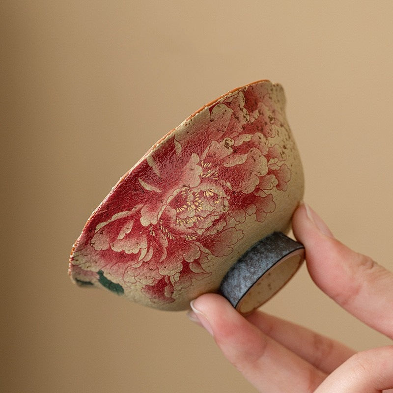 Artisan 'Fire-Stone' Blue & White Peony Master Tea Cup