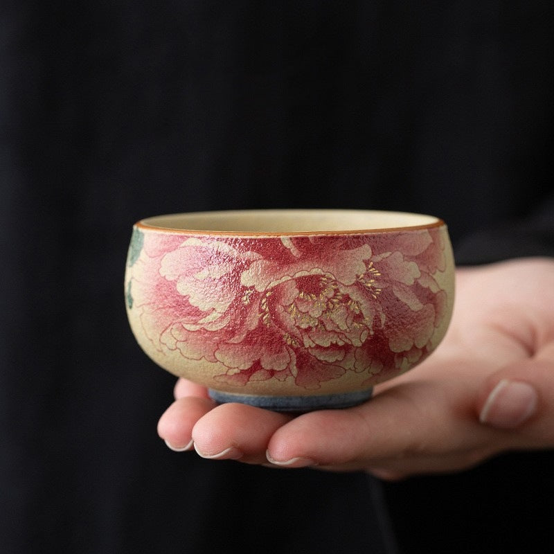 Artisan 'Fire-Stone' Blue & White Peony Master Tea Cup