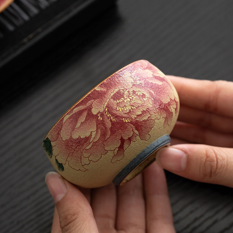 Artisan 'Fire-Stone' Blue & White Peony Master Tea Cup