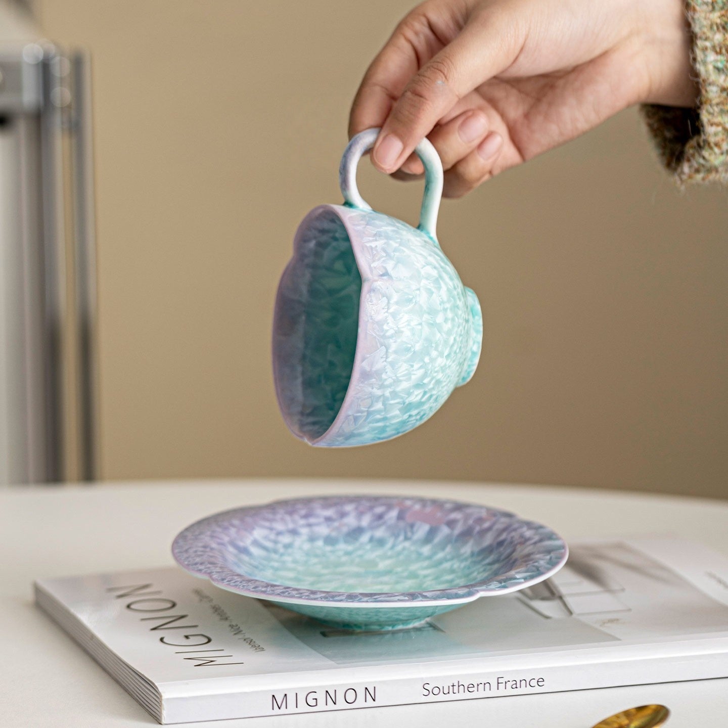 Celestial Crystalline Glaze Cup & Saucer - Aurora Collection