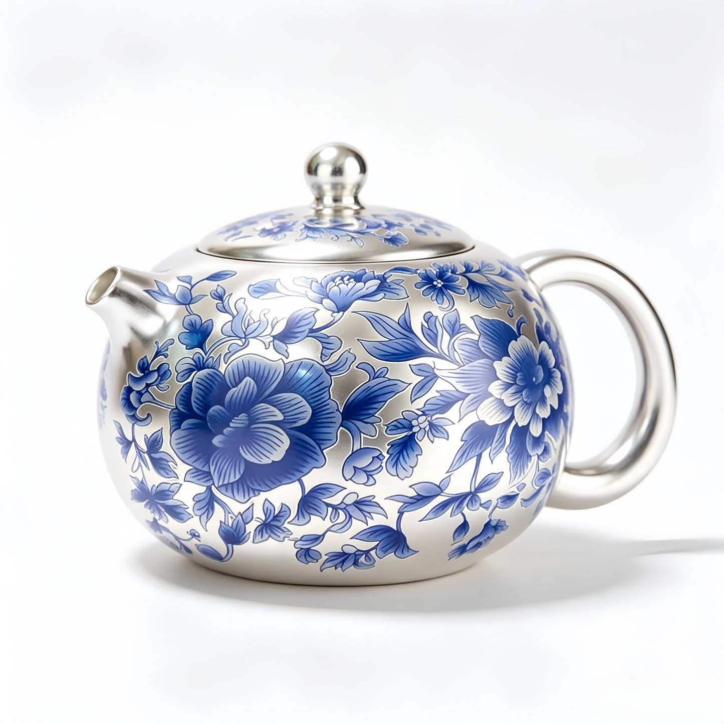 Gilded Silver & Blue Peony Xishi Tea Set - detail view 2, Jingdezhen artisan ceramic