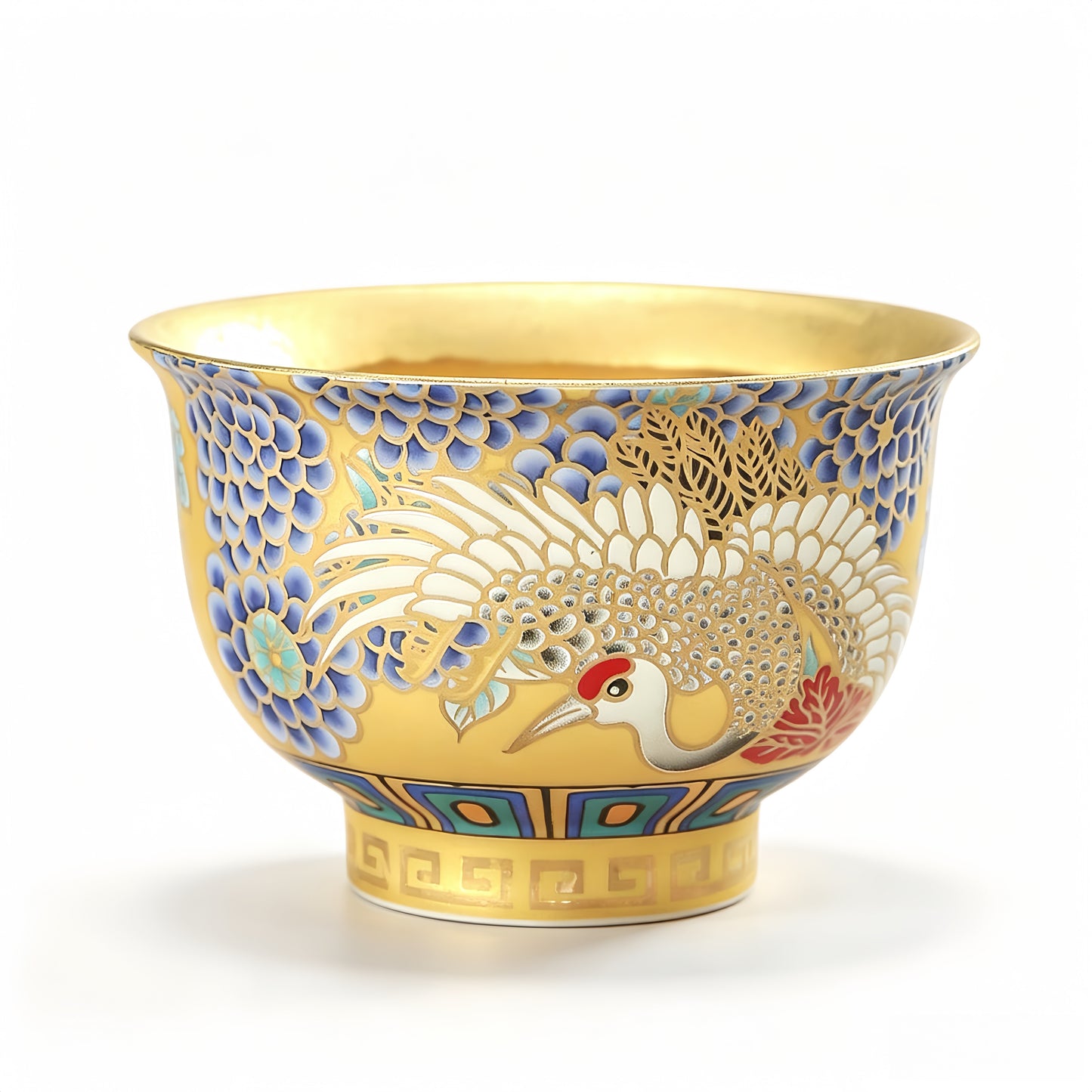 Suet Jade Porcelain Gilded Auspicious Crane Cup - detail view 2, Jingdezhen artisan ceramic