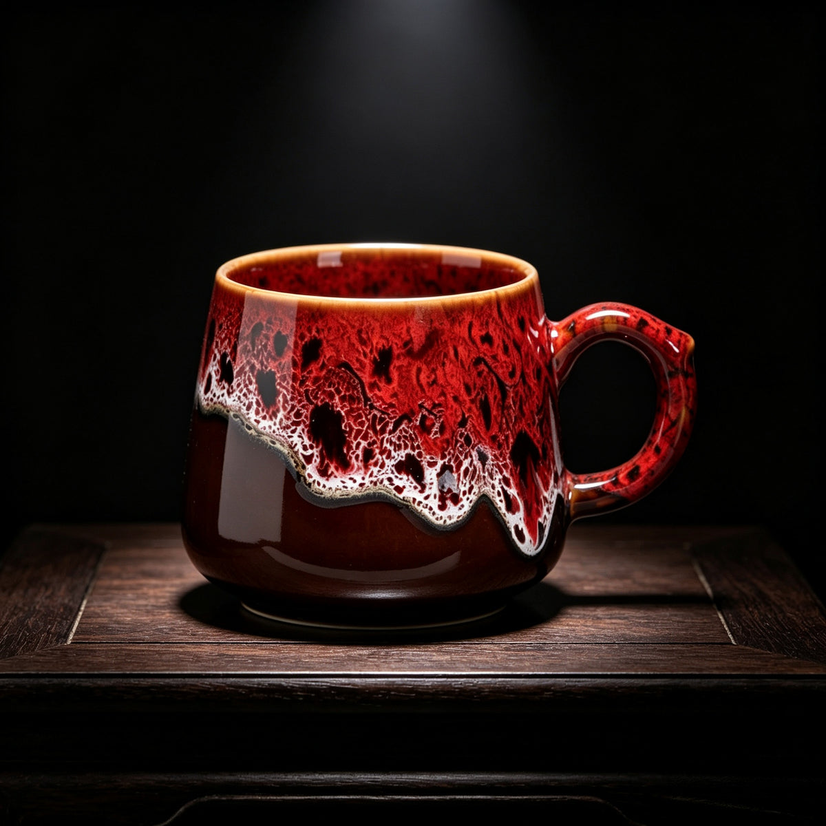 Vibrant Red & Brown Reactive Glaze Ceramic Coffee Mug, 350ml Handcrafted Artisan Tea Cup, Microwave & Dishwasher Safe...