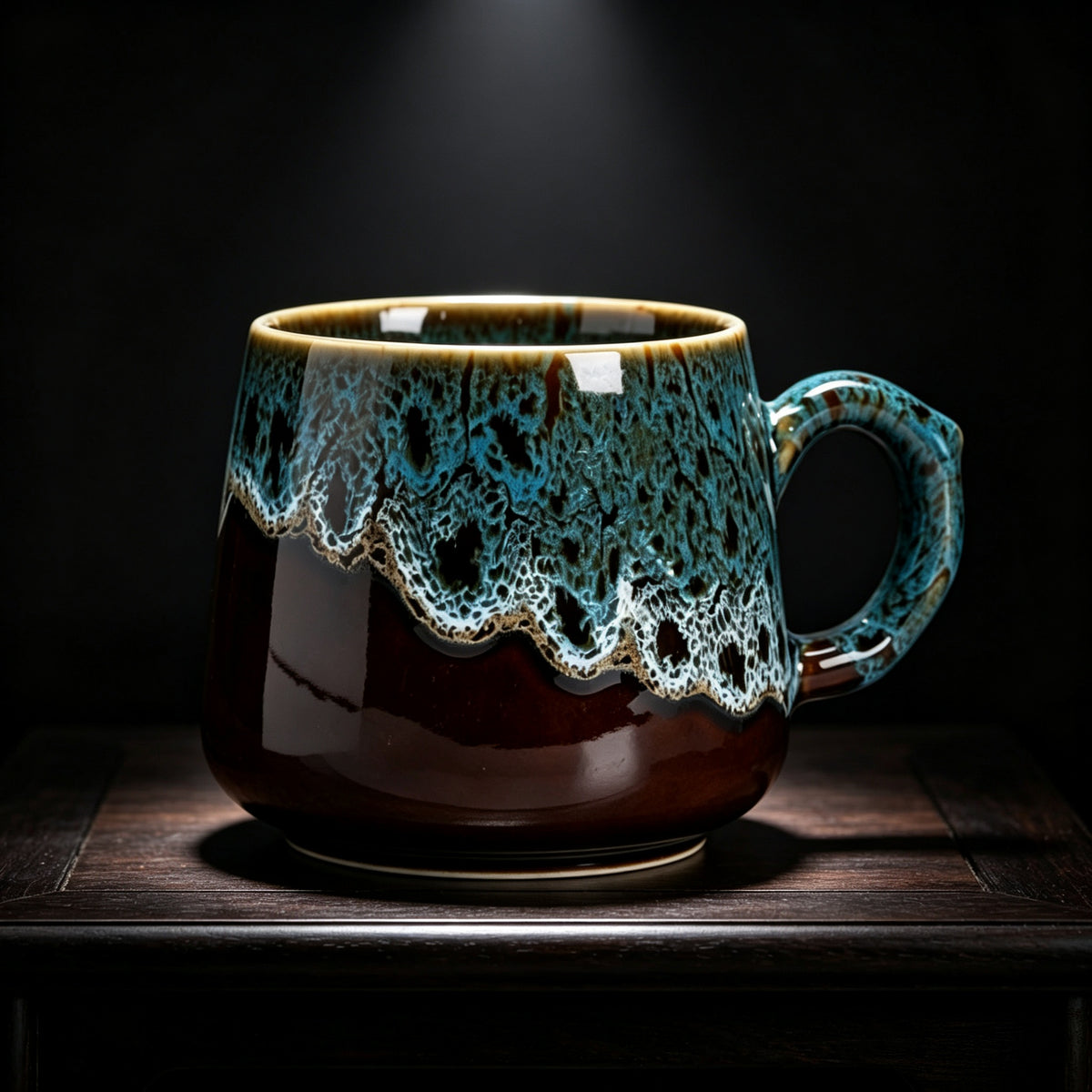 Rustic Blue & Brown Reactive Glaze Ceramic Coffee Mug, 350ml Handcrafted Artisan Tea Cup, Microwave & Dishwasher Safe...