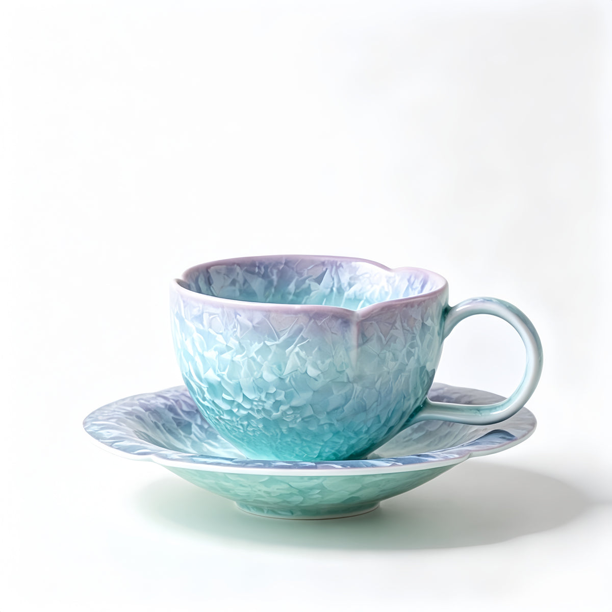 Celestial Crystalline Glaze Cup & Saucer - Aurora Collection - detail view 2, Jingdezhen artisan ceramic