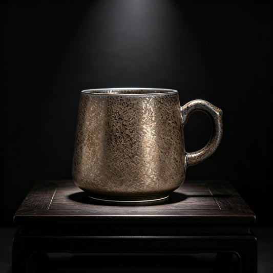 Retro kiln-glazed ceramic coffee mug, 350ml handmade rustic speckled tea cup, microwave and dishwasher safe, artisan ceramic mug for office and home.