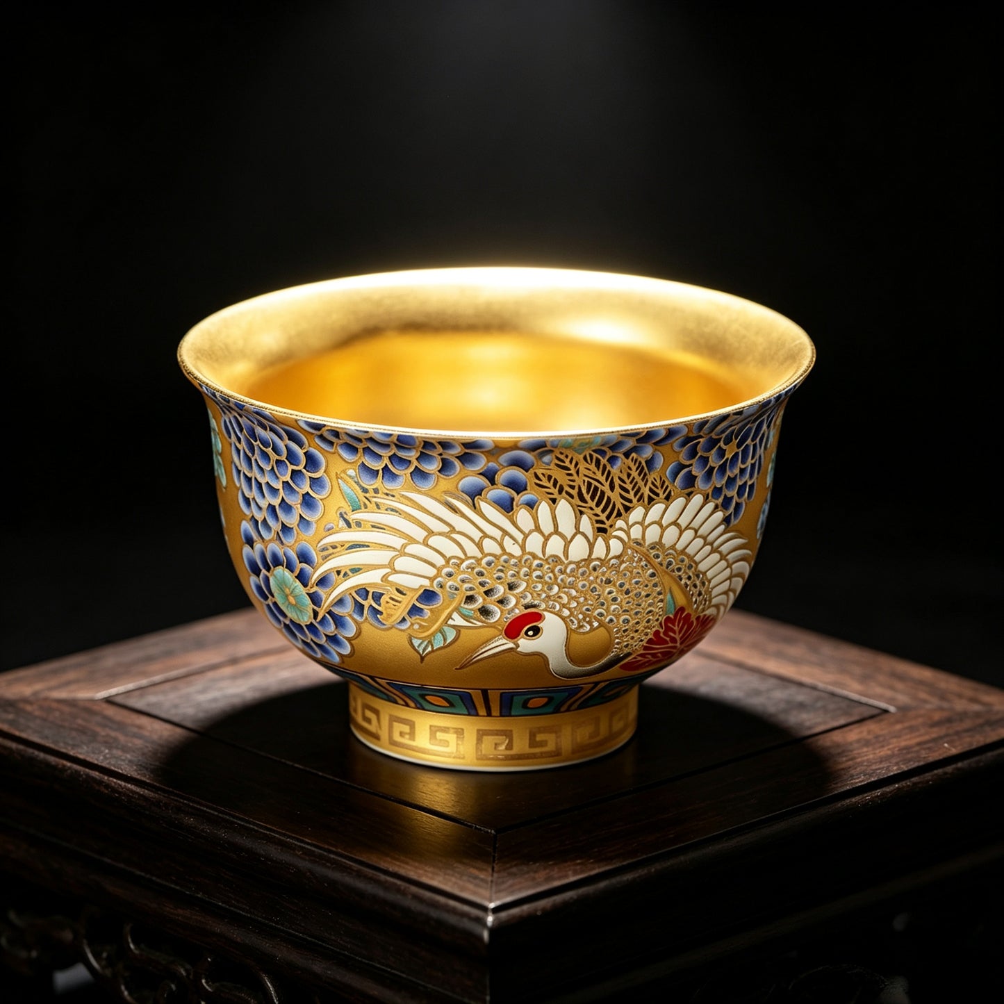 Suet Jade Porcelain Gilded Auspicious Crane Cup - handcrafted from Jingdezhen, China