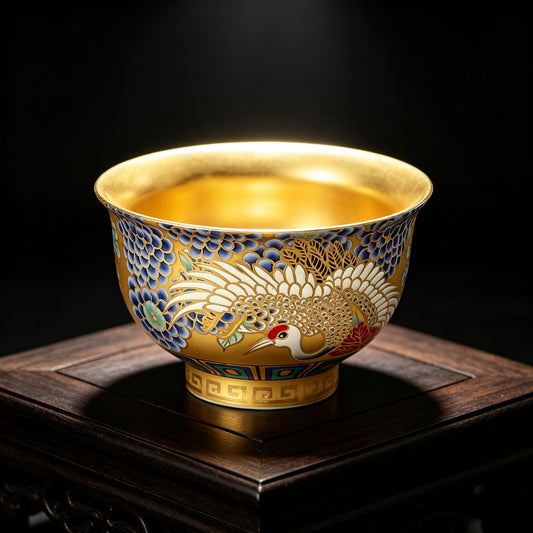 Porcelainess | Suet Jade Porcelain Gilded Auspicious Crane Cup