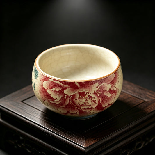 Artisan 'Fire-Stone' Blue & White Peony Master Tea Cup