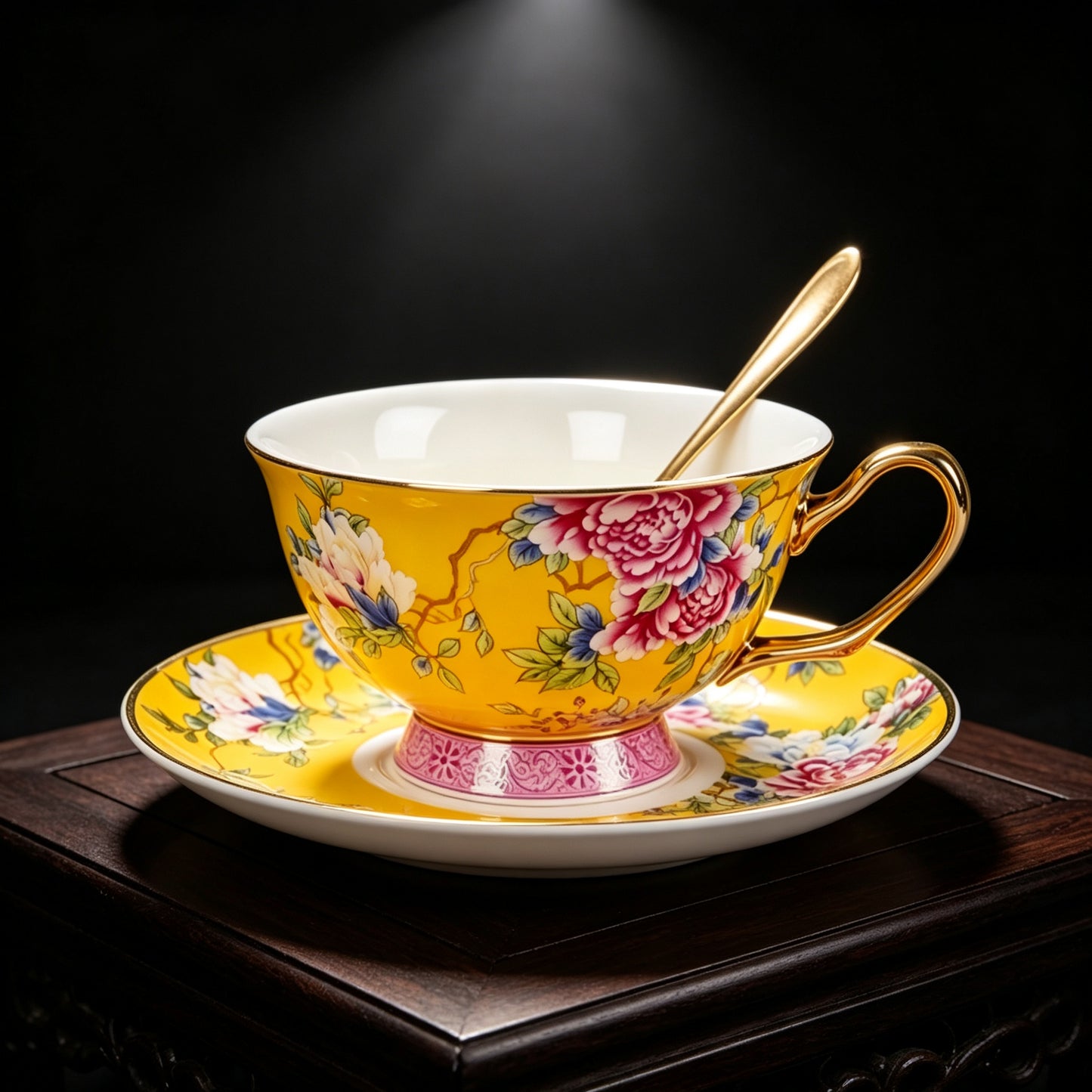 Imperial Peony Enamel-Painted Fine Bone China Coffee Cup & Saucer Set - handcrafted from Jingdezhen, China