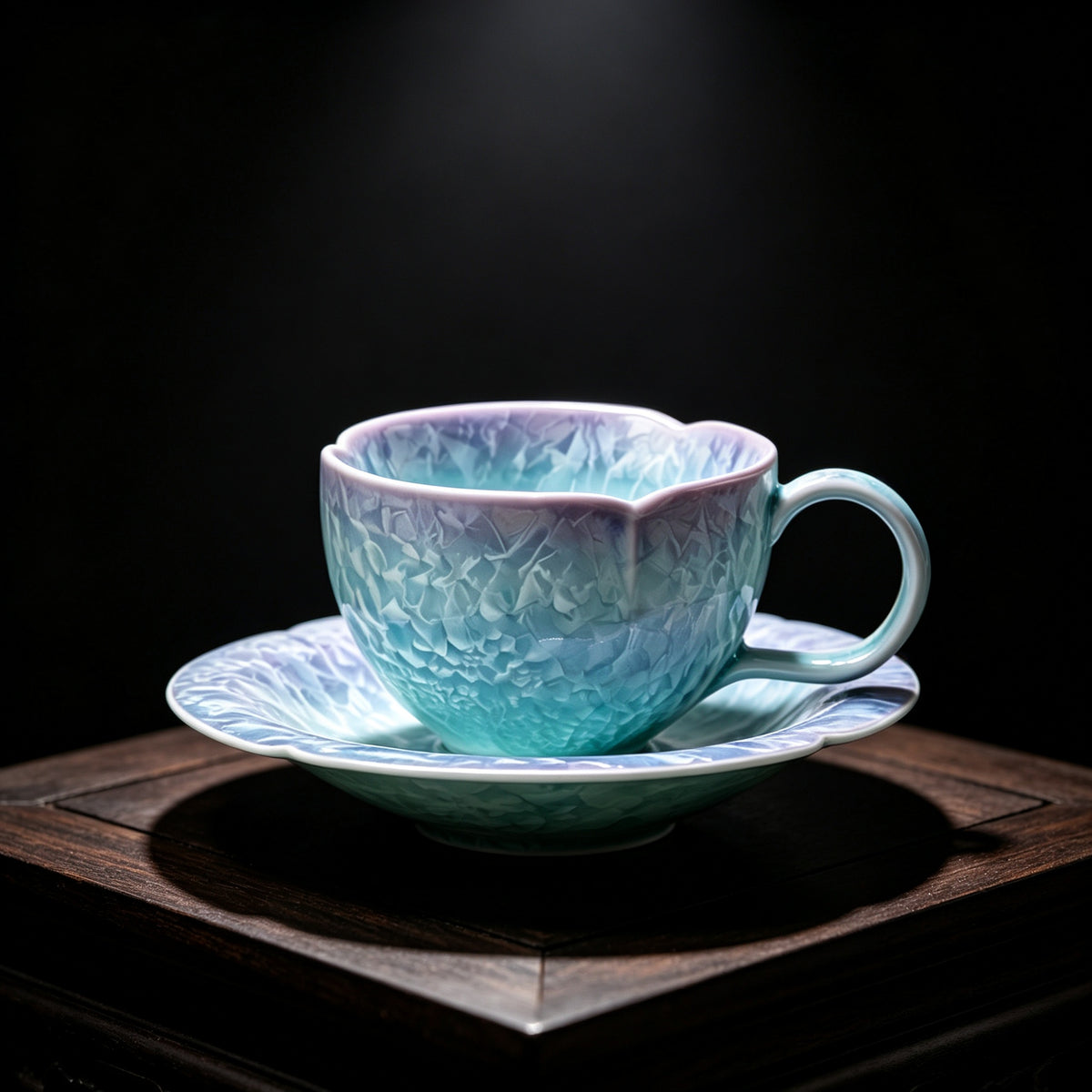 Celestial Crystalline Glaze Cup & Saucer - Aurora Collection - handcrafted from Jingdezhen, China