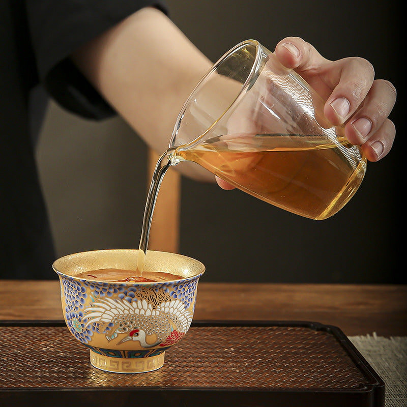 Porcelainess | Suet Jade Porcelain Gilded Auspicious Crane Cup