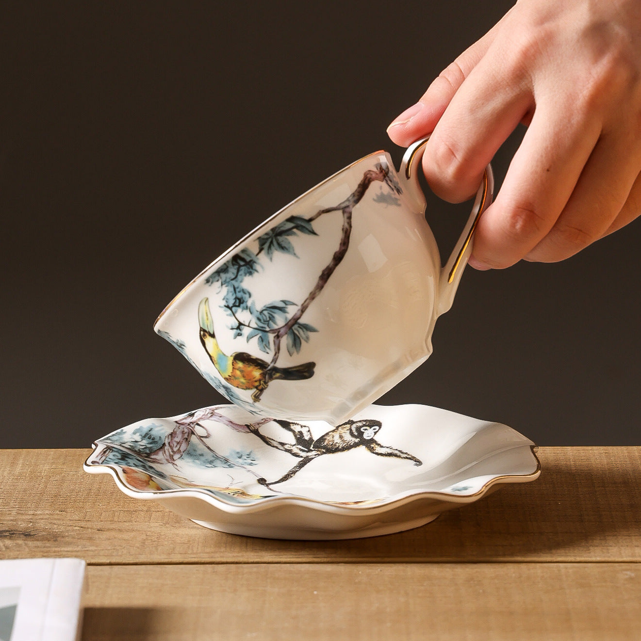 The Celestial Aviary - Hand-Painted Gilded Bird and Flower Tea Set