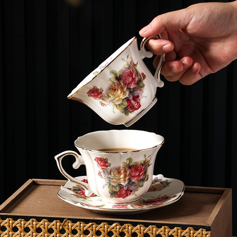 Gilded Rose English Retro Ceramic Coffee Cup and Saucer Set