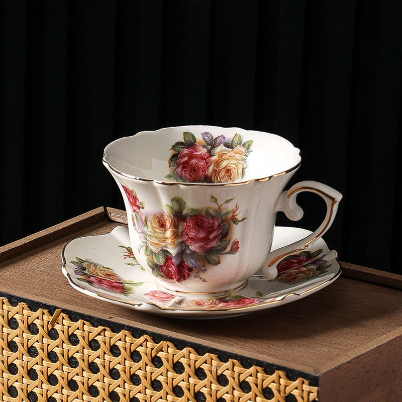 Gilded Rose English Retro Ceramic Coffee Cup and Saucer Set