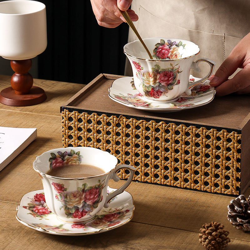 Gilded Rose English Retro Ceramic Coffee Cup and Saucer Set