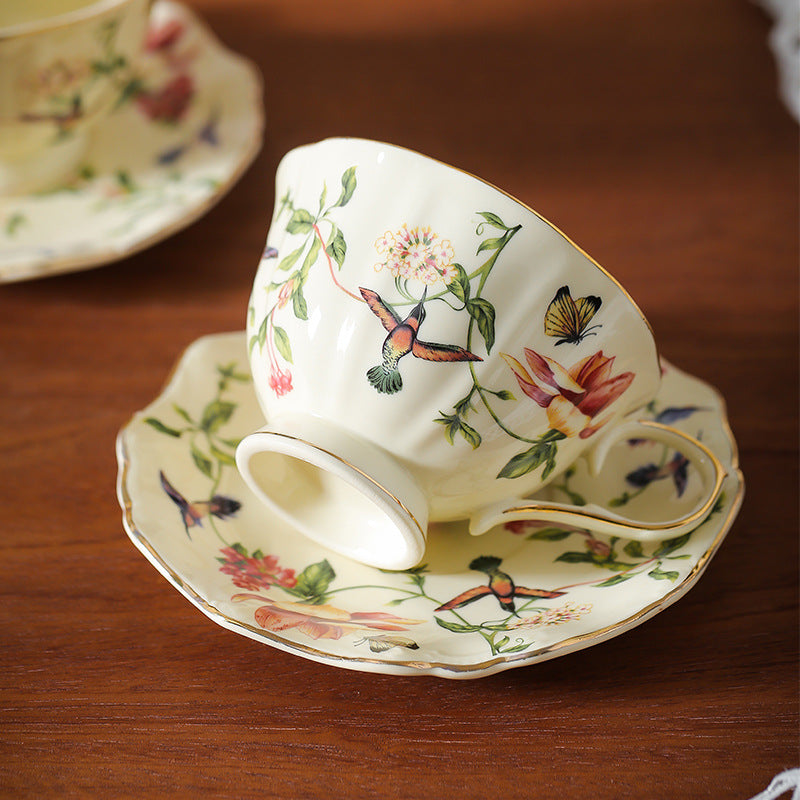 Vintage Royal Floral & Bird Ceramic Cup and Saucer Set
