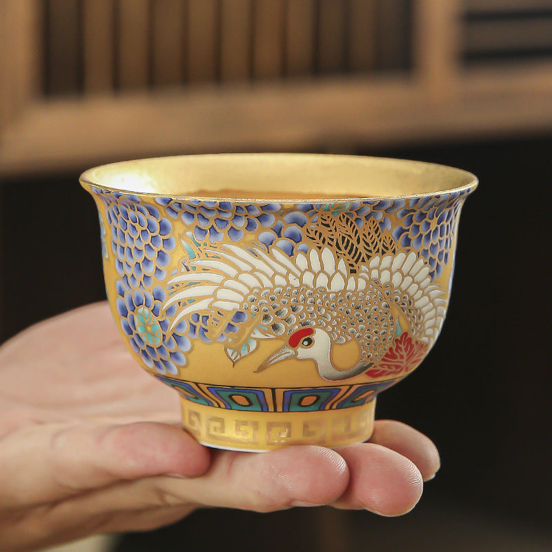Porcelainess | Suet Jade Porcelain Gilded Auspicious Crane Cup