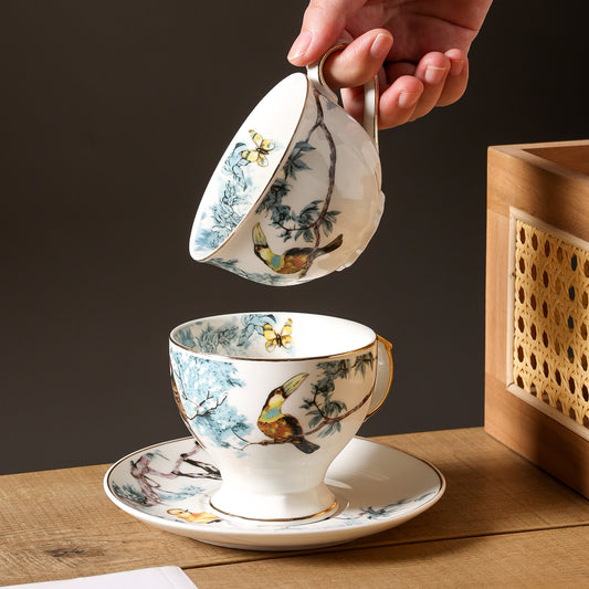 The Celestial Aviary - Hand-Painted Gilded Bird and Flower Tea Set