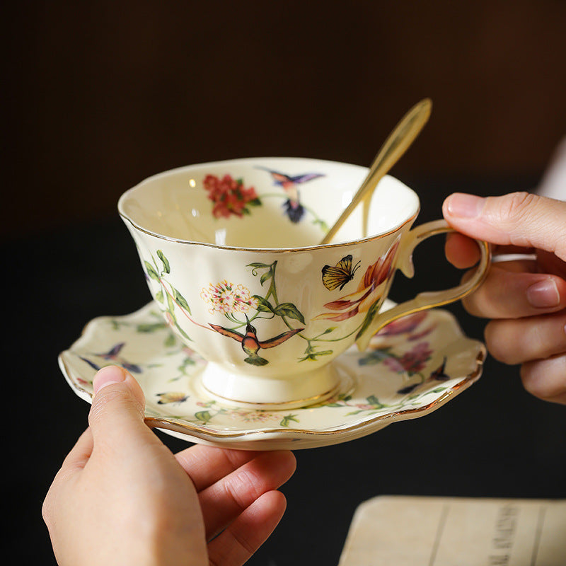 Vintage Royal Floral & Bird Ceramic Cup and Saucer Set